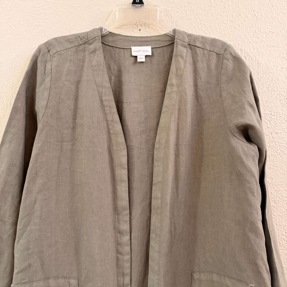 J Jill linen open ruffle hem greenish gray jacket - Picture 4 of 8